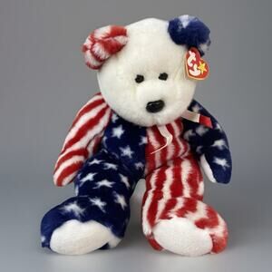 TY Beanie Buddy - SPANGLE the American Bear (14 inch) - New with Tags